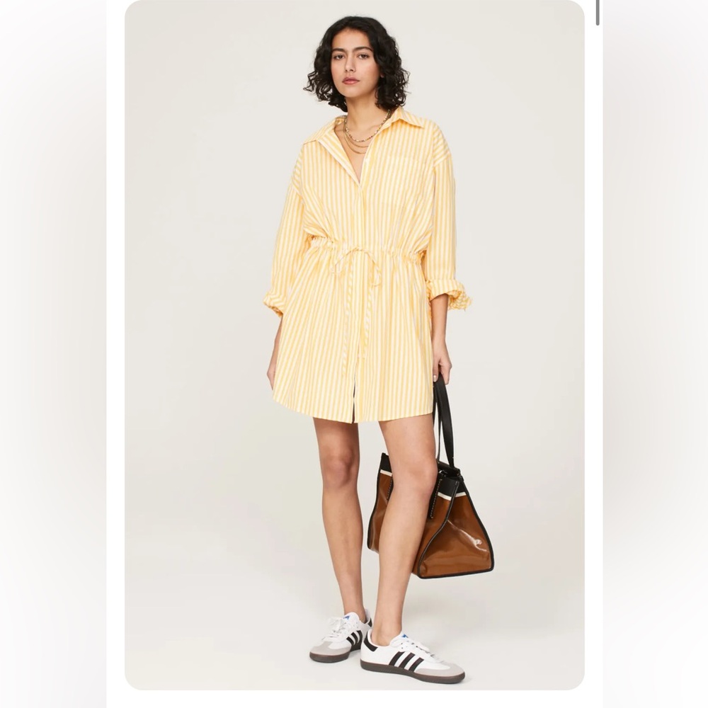 pistola Yellow Striped Drawstring Shirtdress